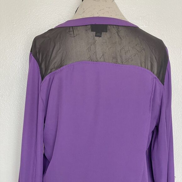 Mossimo Womens Sz Large Purple Blouse Rolled Tab Sleeve Semi Sheer Tunic Y2k 90s - Picture 4 of 12